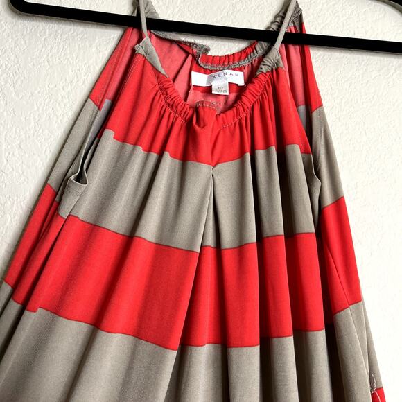 Kenar Maxi Dress Women 10 Orange Tan Pockets Beach Coastal Striped Flattering - Picture 12 of 16